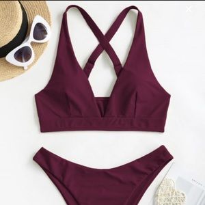 ZAFUL - Wine Color Crisscross Bikini (Large)